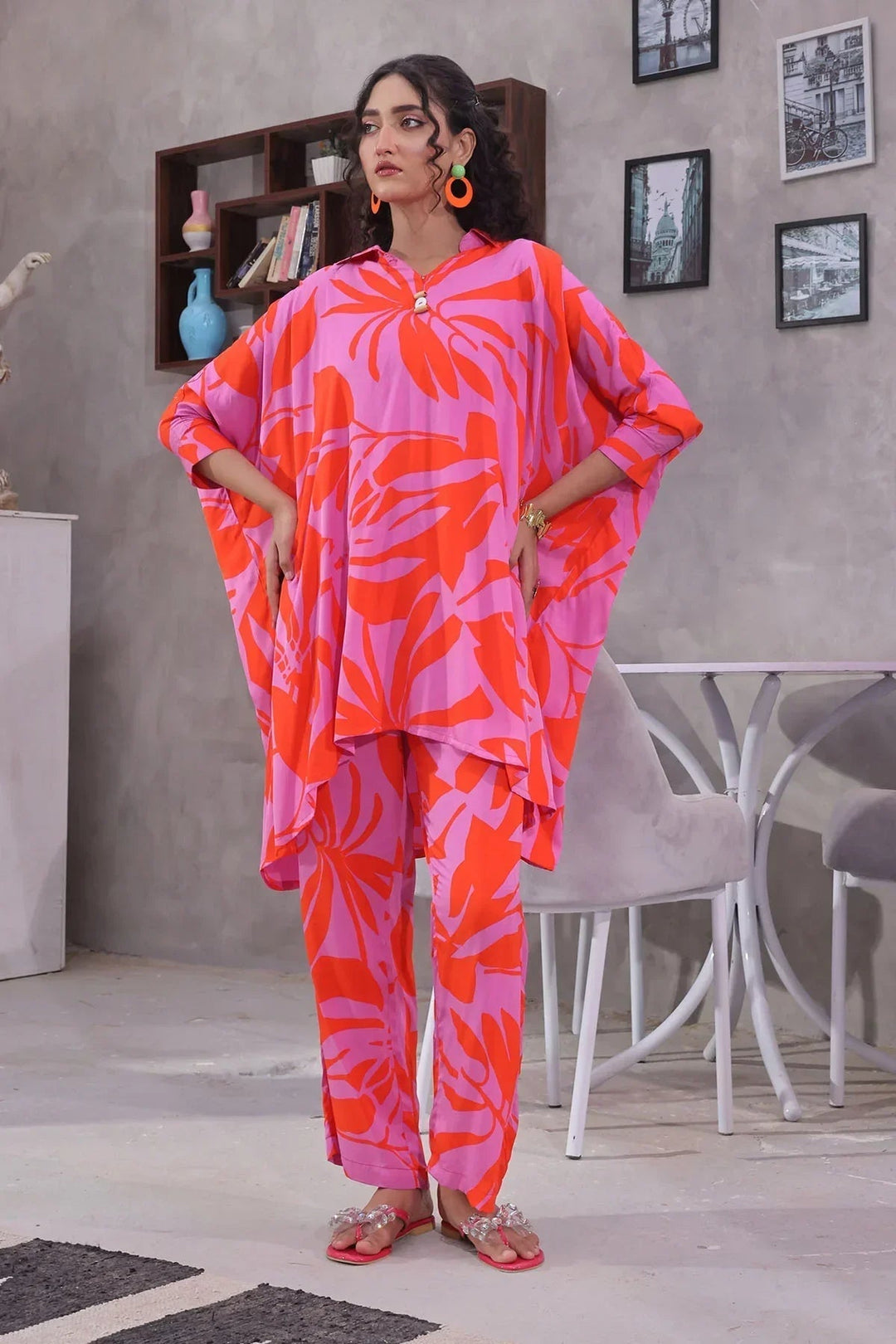 Ochre Women RTW Silk 2 Piece Suit Hot Pink Printed Silk - Festive Collection