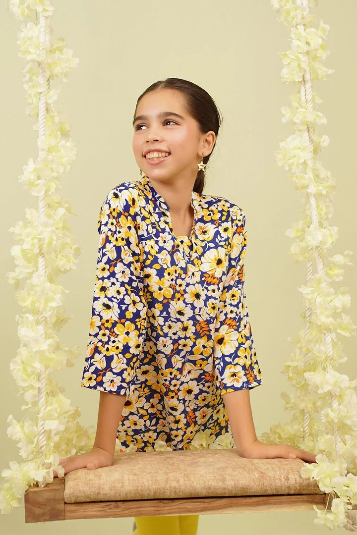 Ochre RTW Printed Girls 1 Piece Boski Linen Kurta PRC-39 - Summer Collection