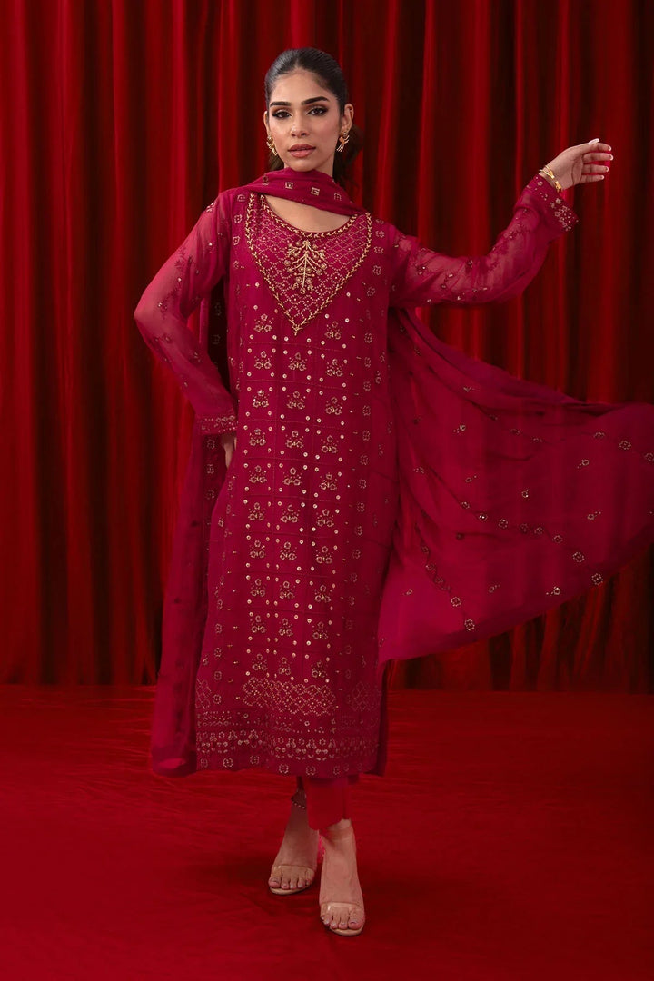 Ochre RTW Embroidered Girls 3 Piece Chiffon Adda Work SOF-01 - Summer Collection