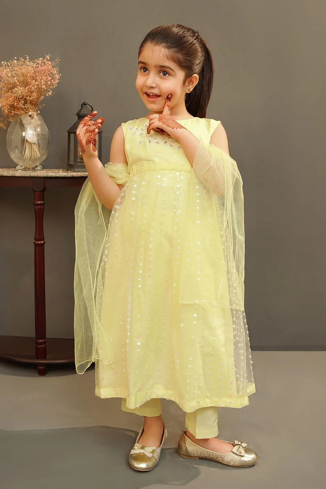 Ochre Girls Pret  Sequence Net Hand Adda Work 3 Piece Suit MAX-22 - Summer Collection