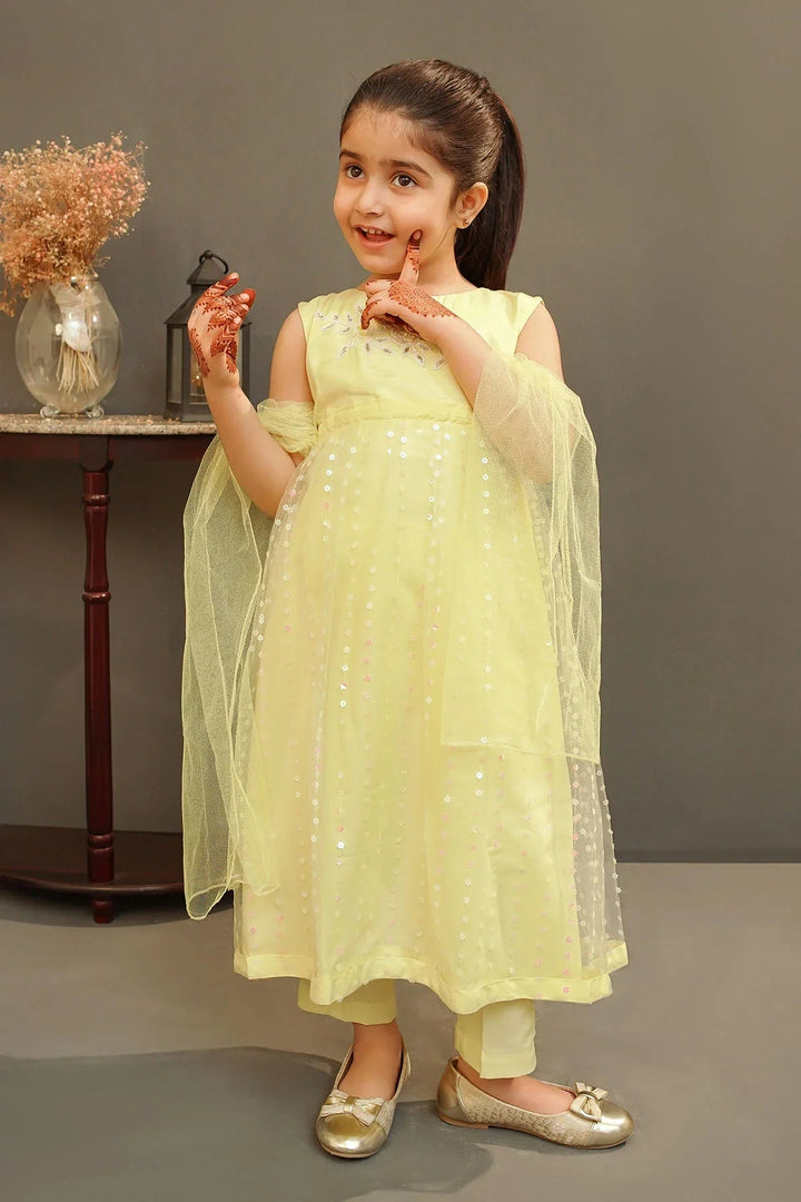 Ochre Girls Pret  Sequence Net Hand Adda Work 3 Piece Suit MAX-22 - Summer Collection