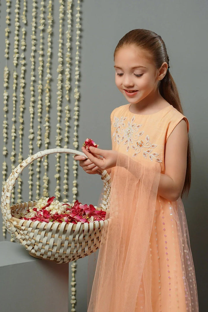 Ochre RTW Embroidered Girls 3 Piece Net Sequence Hand Adda Work OFW-MAX-23 - Summer Collection