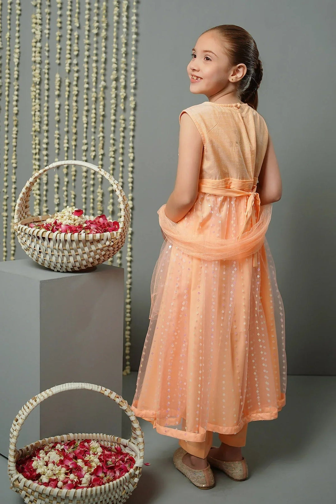 Ochre RTW Embroidered Girls 3 Piece Net Sequence Hand Adda Work OFW-MAX-23 - Summer Collection
