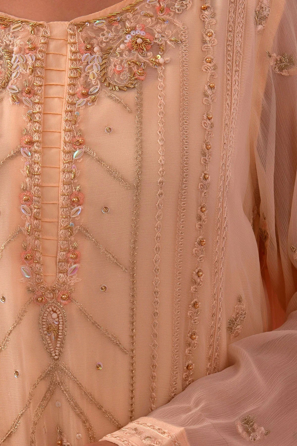 Ochre RTW Embroidered Girls 3 Piece Chiffon Adda Work SOF-07 - Summer Collection