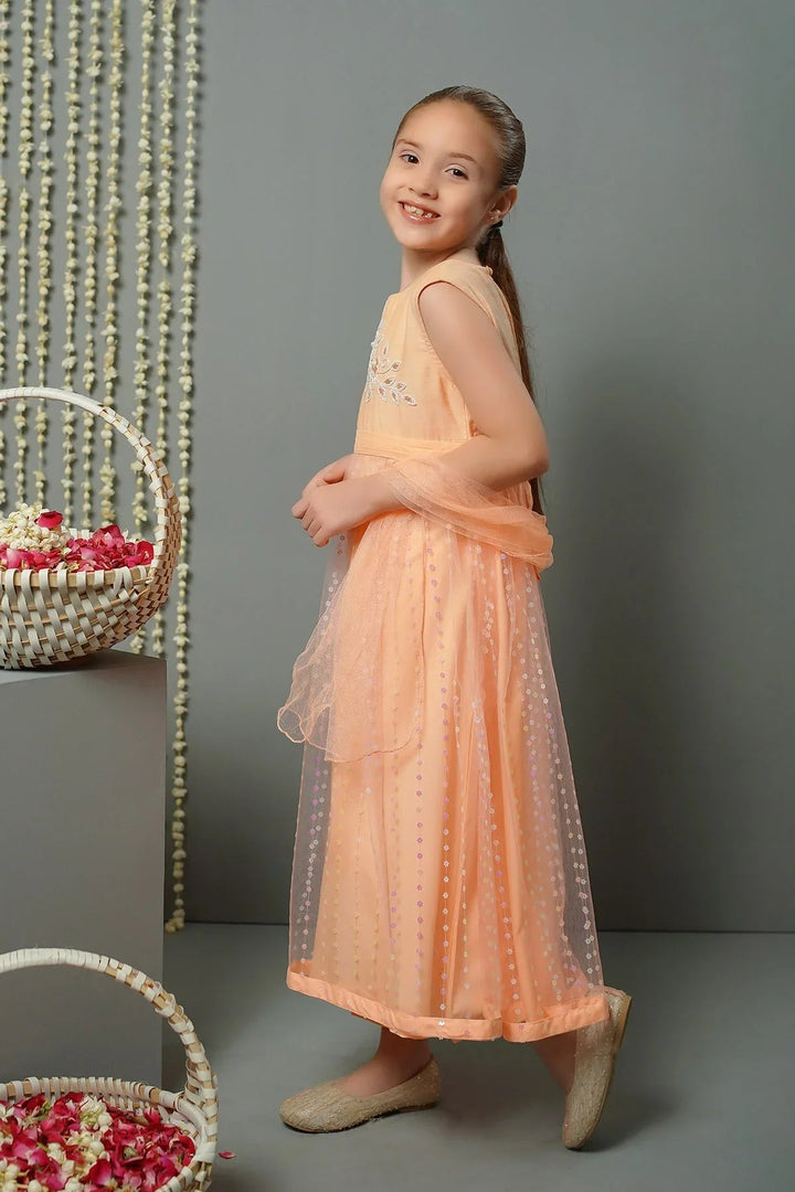 Ochre RTW Embroidered Girls 3 Piece Net Sequence Hand Adda Work OFW-MAX-23 - Summer Collection