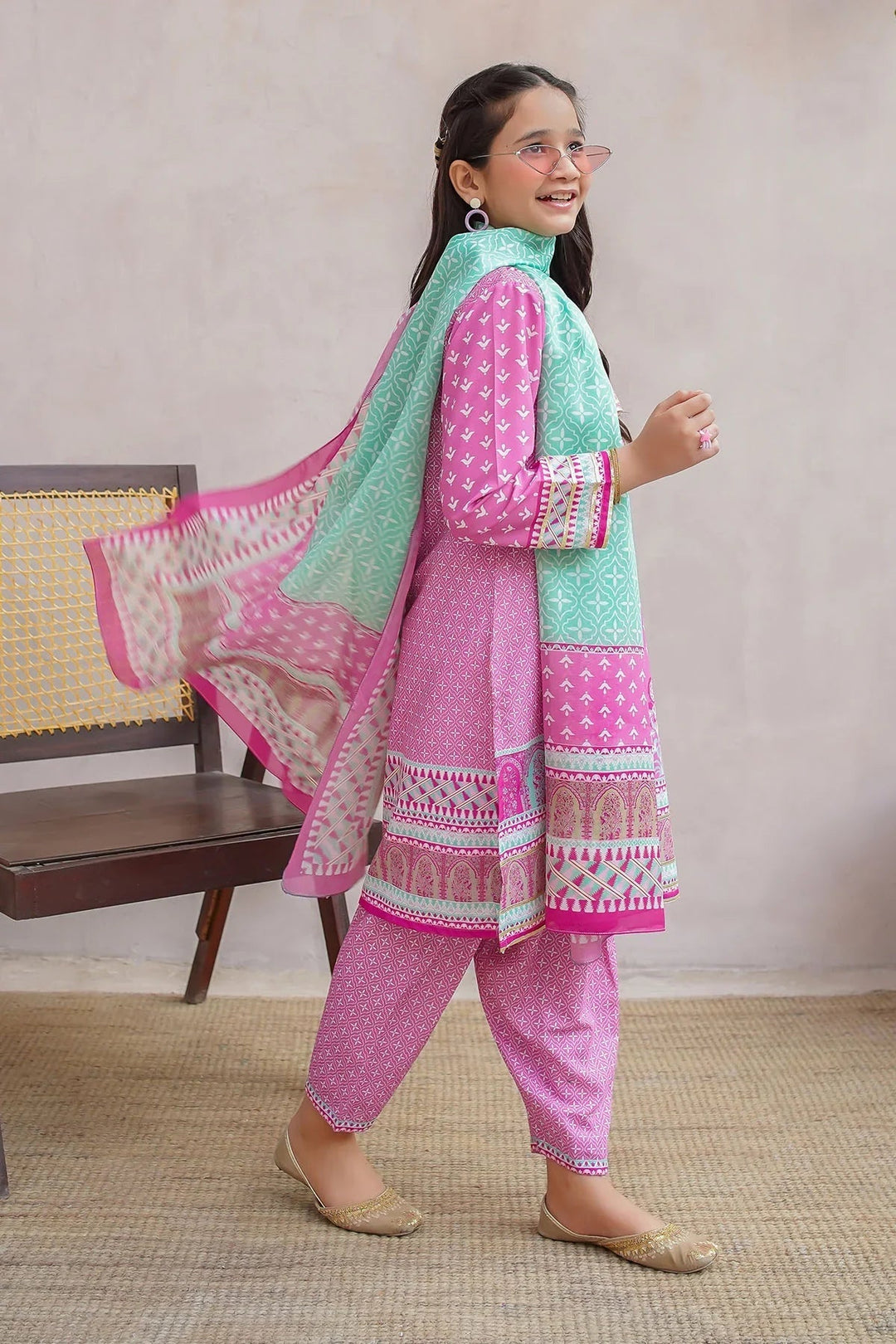Ochre Girls Pret Printed Swiss Lawn 3 Piece Suit CORF-13 - Summer Collection