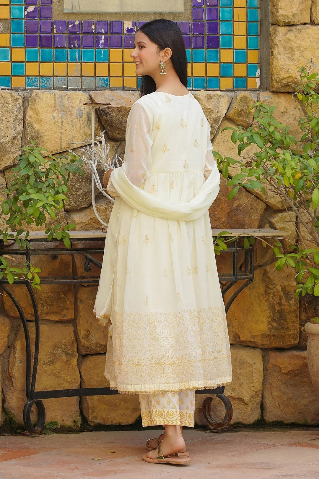 Ochre RTW Embroidered Girls 3 Piece Chiffon Hand Adda Work OFW-MAX-15 - Summer Collection