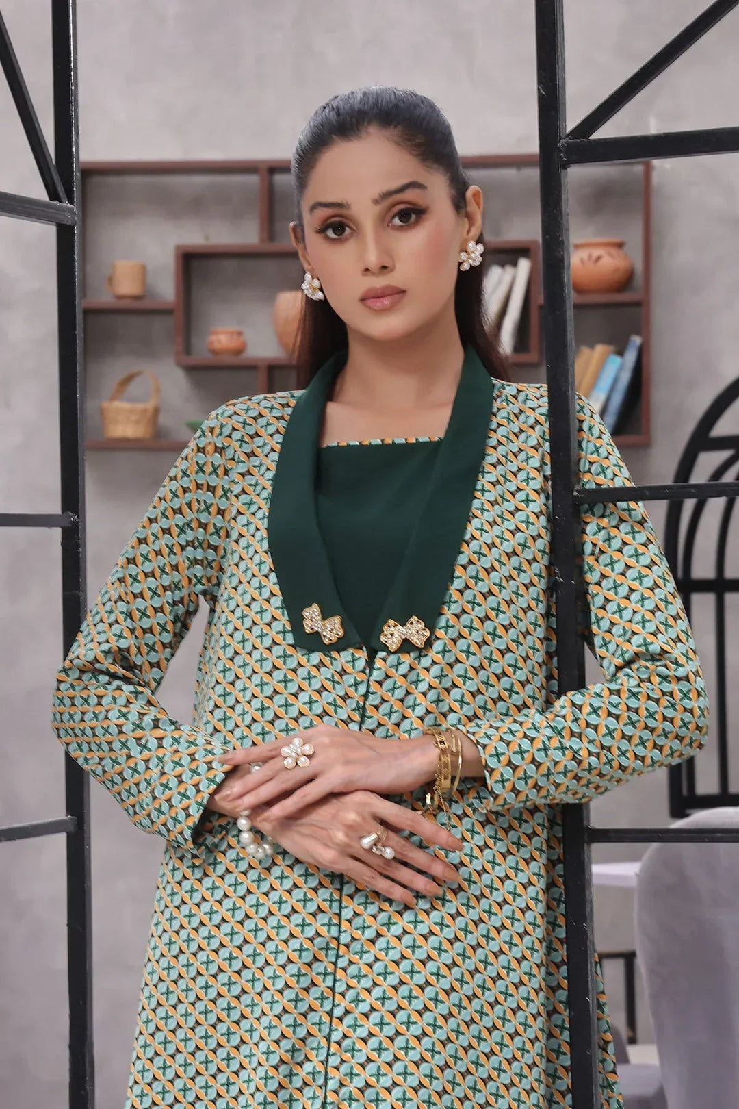 Ochre Women RTW Georgette 2 Piece Suit Green Printed Georgette - Festive Collection