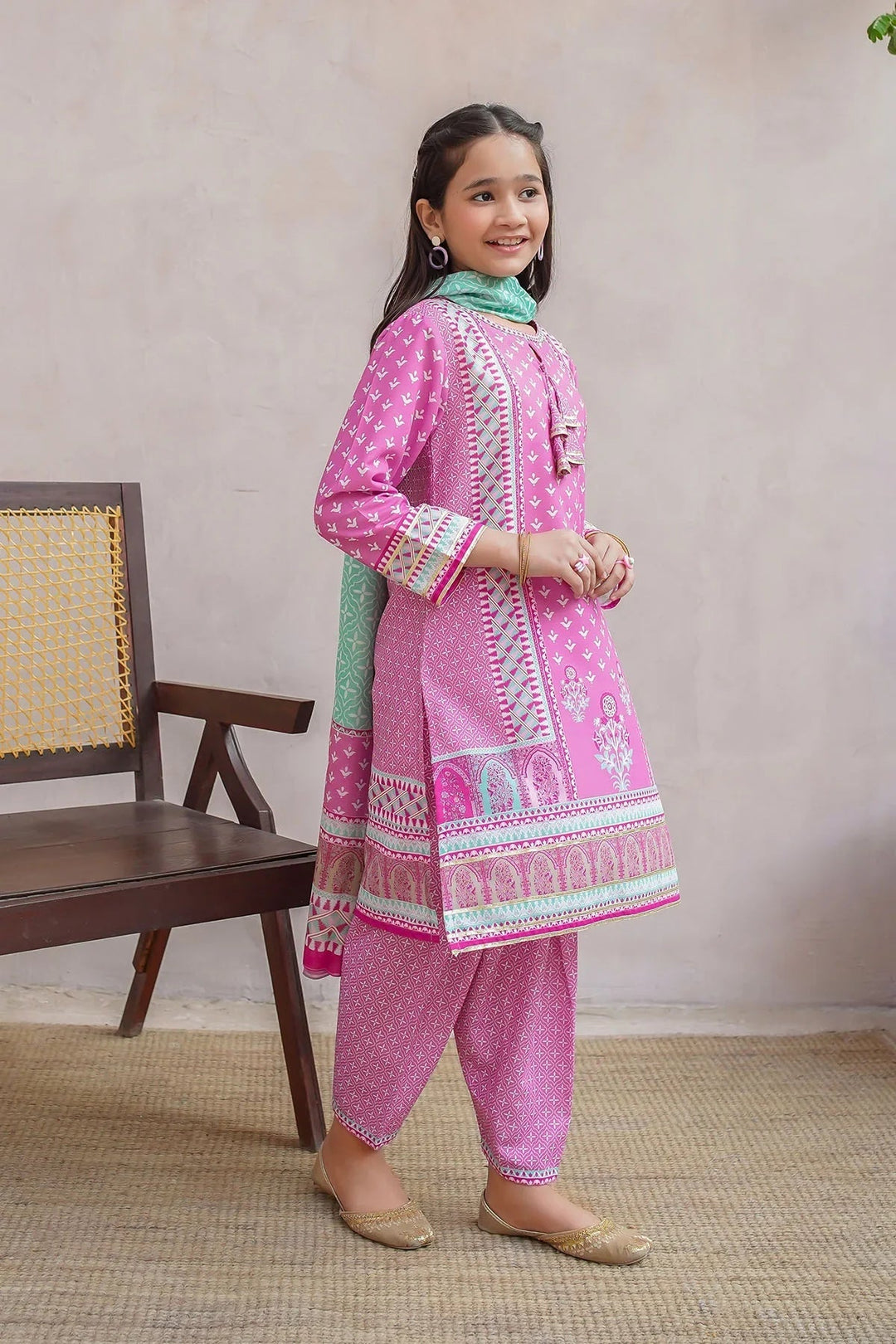 Ochre Girls Pret Printed Swiss Lawn 3 Piece Suit CORF-13 - Summer Collection