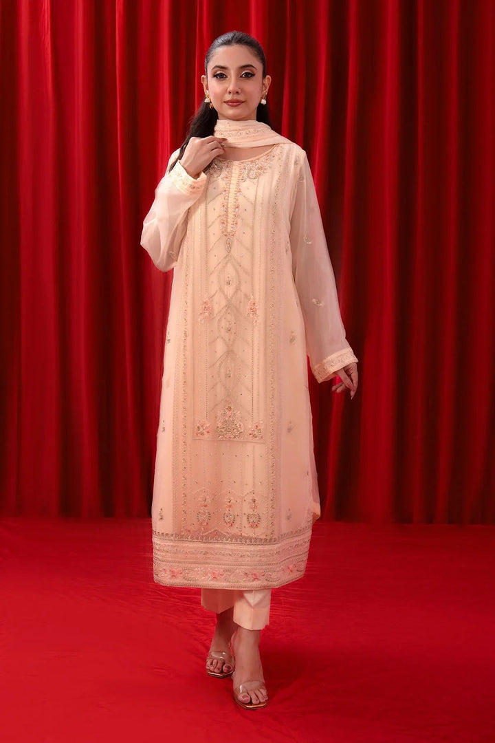 Ochre RTW Embroidered Girls 3 Piece Chiffon Adda Work SOF-07 - Summer Collection