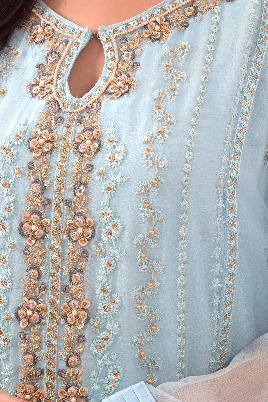 Ochre RTW Embroidered Girls 3 Piece Chiffon Adda Work SOF-06 - Summer Collection