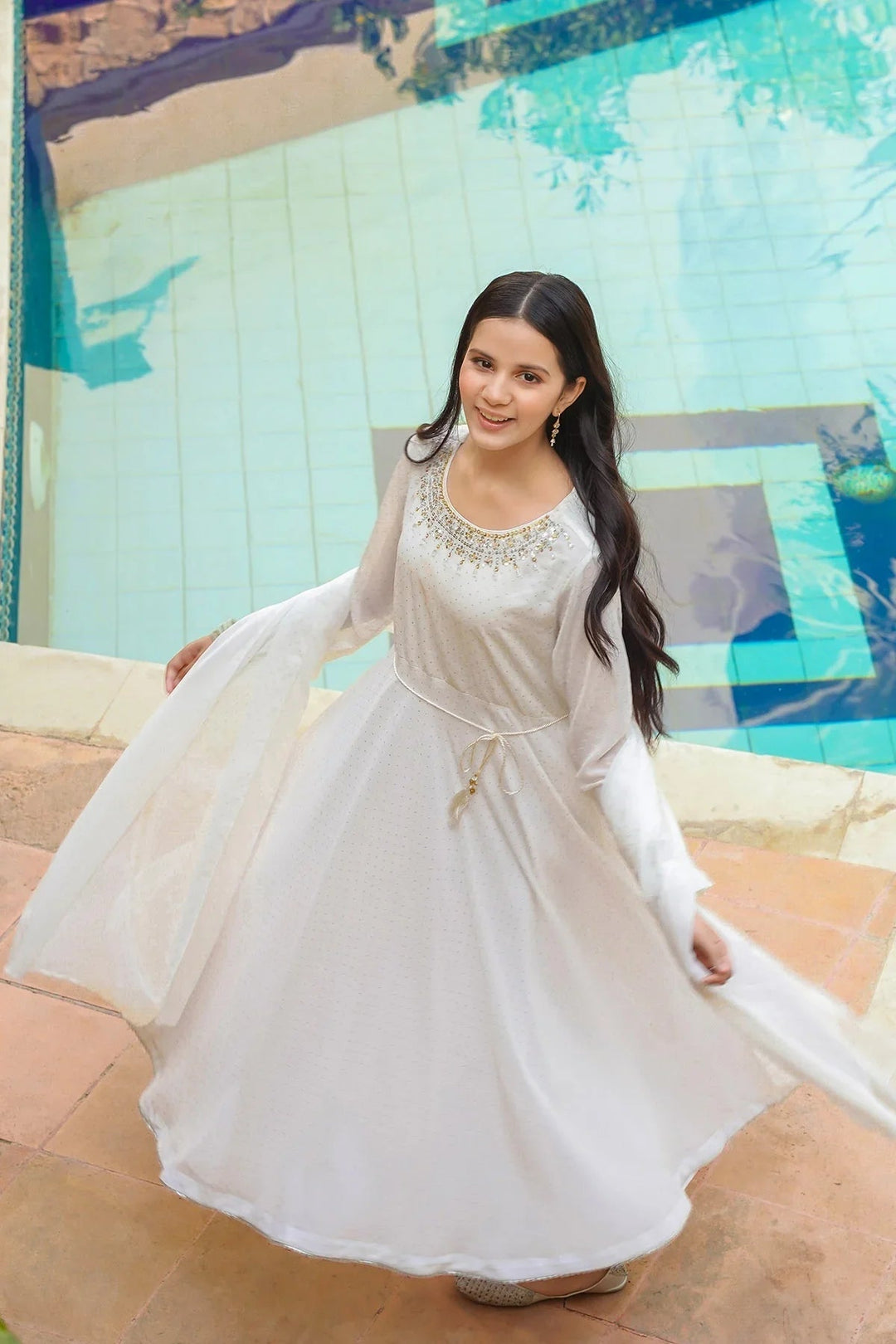 Ochre RTW Embroidered Girls 3 Piece Georgette Hand Adda Work OFW-MAX-14 - Winter Collection