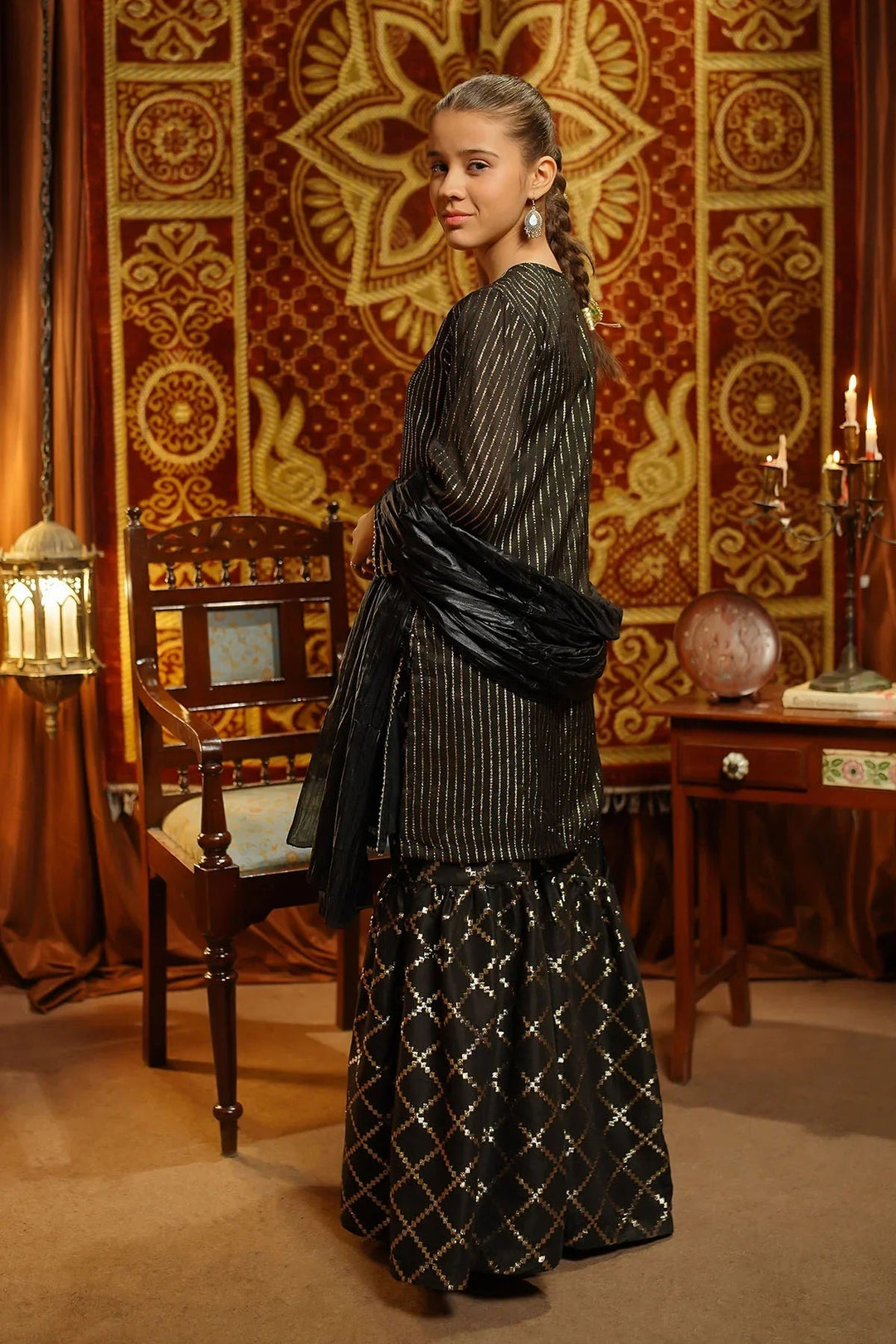 Ochre Girls Pret  Viscose Jacquard Hand Adda Work 3 Piece Suit EX-14 - Winter Collection