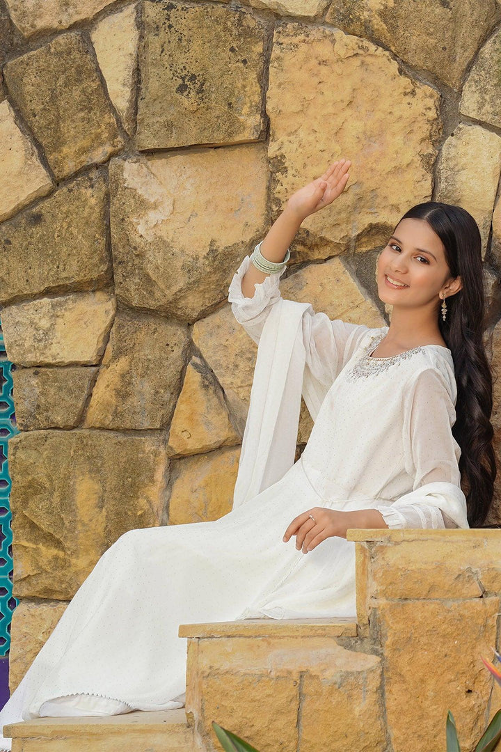 Ochre RTW Embroidered Girls 3 Piece Georgette Hand Adda Work OFW-MAX-14 - Winter Collection