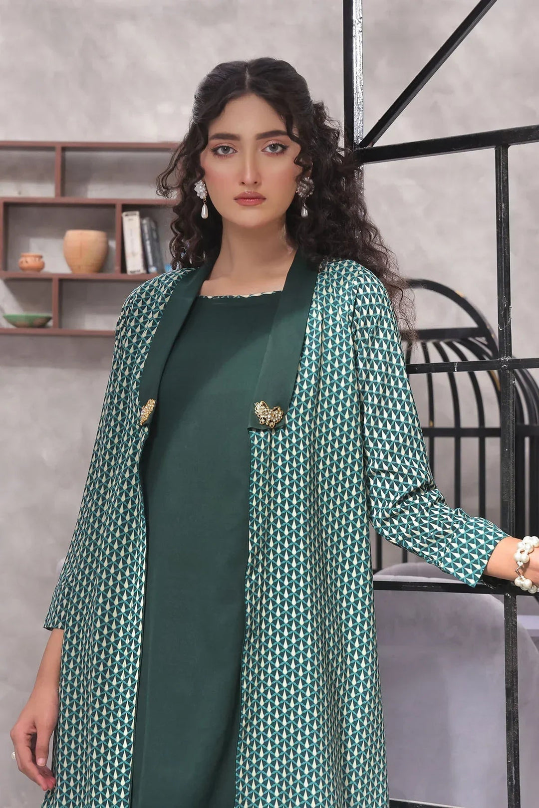 Ochre Women RTW Georgette 2 Piece Suit Dark Green Printed Georgette - Festive Collection