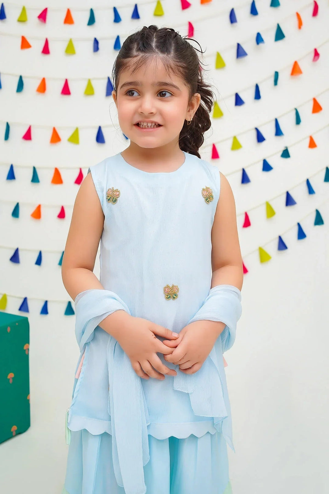 Ochre RTW Embroidered Girls 3 Piece Chiffon Hand Adda Work INCF-14 - Summer Collection