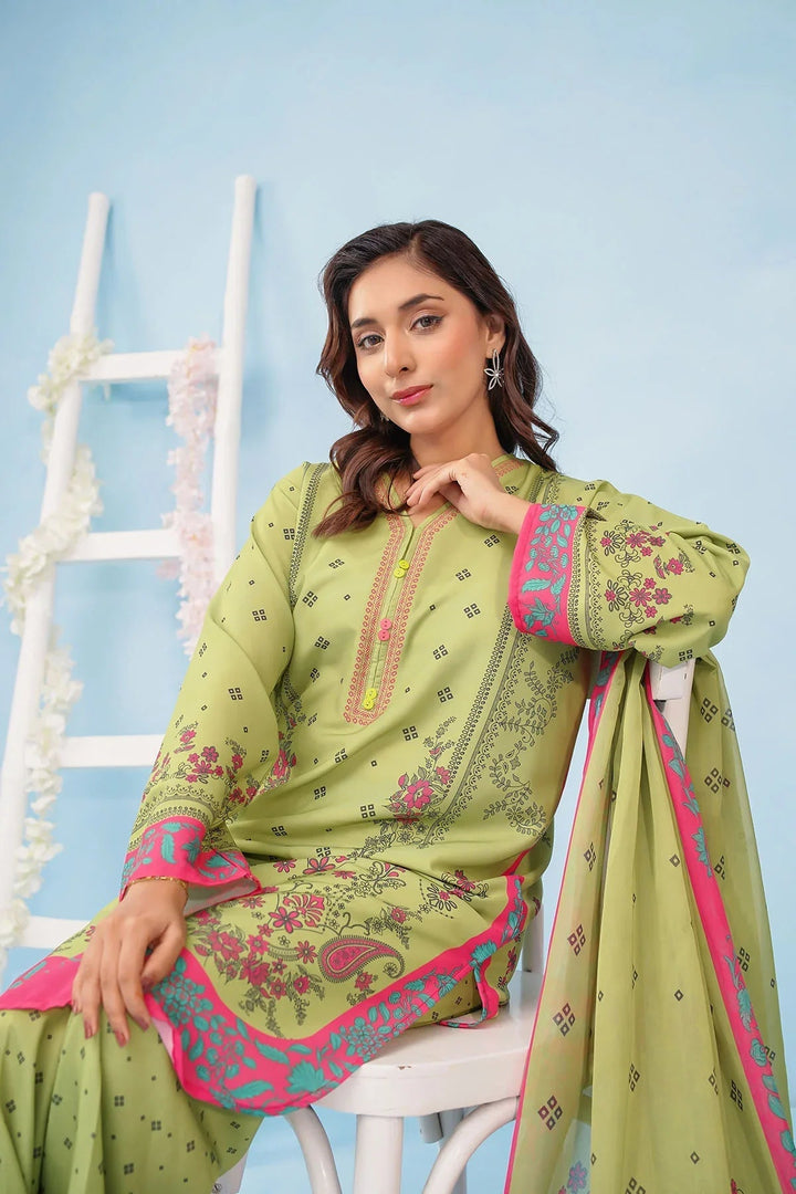 Ochre Women RTW Poly 3 Piece Suit Lime Green Poly Lawn Digital Printed Kurtaa - Festive Collection