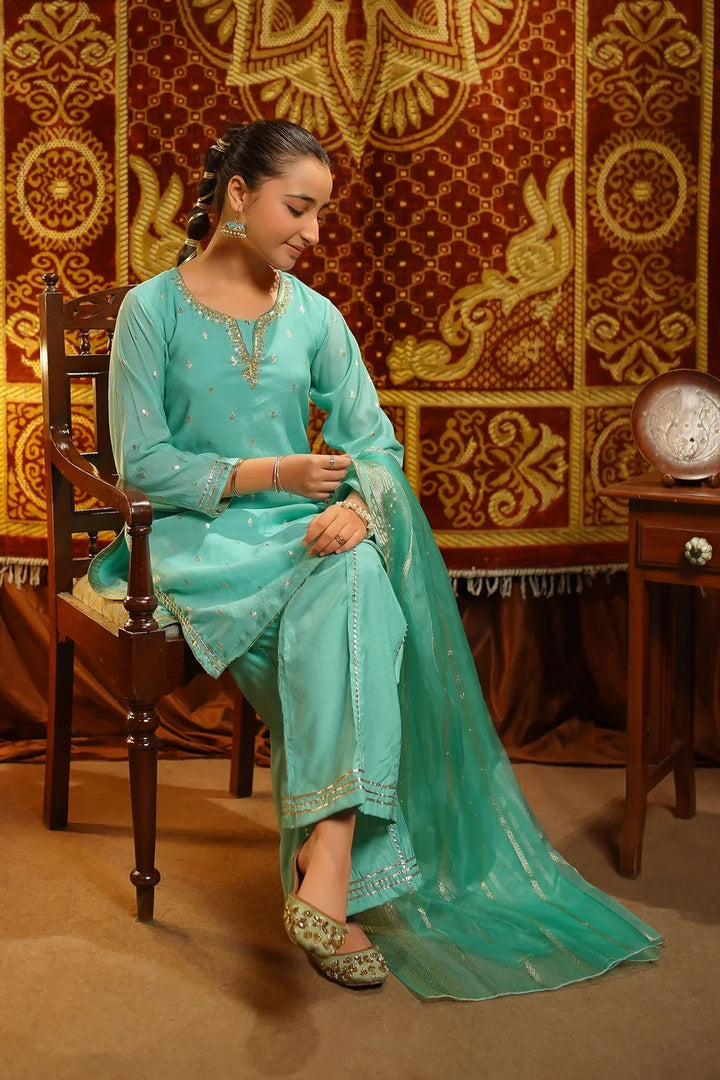 Ochre Girls Pret  Viscose Jacquard Hand Adda Work 3 Piece Suit EX-13 - Winter Collection