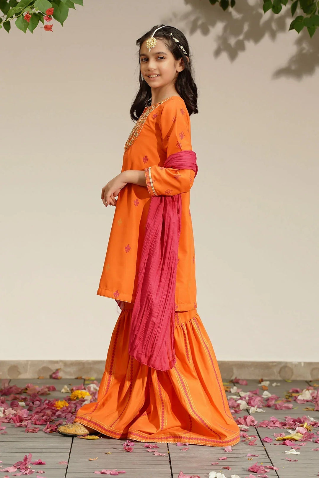 Ochre RTW Embroidered Girls 3 Piece Silk Hand Adda Work MHD-09 - Winter Collection