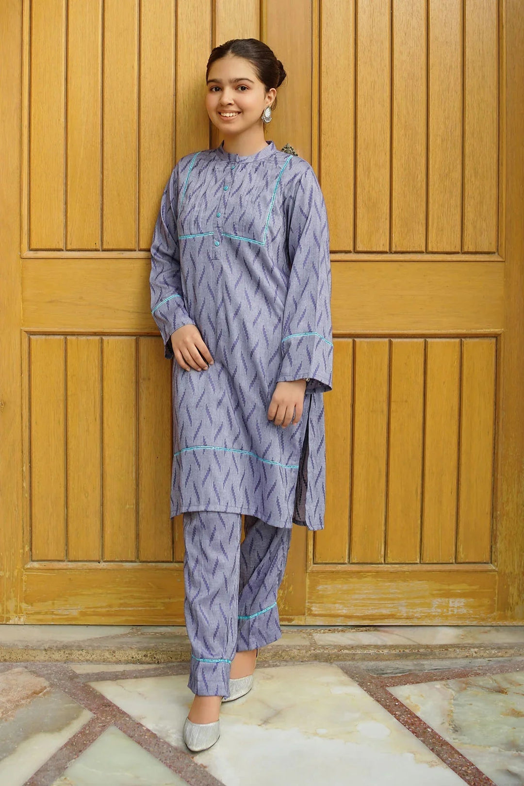 Ochre RTW Embroidered Girls 2 Piece Cotton Chambray Embellished SC-30 - Winter Collection