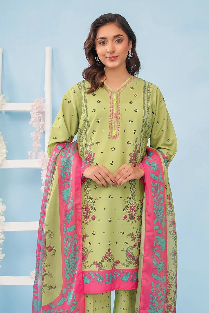 Ochre Women RTW Poly 3 Piece Suit Lime Green Poly Lawn Digital Printed Kurtaa - Festive Collection