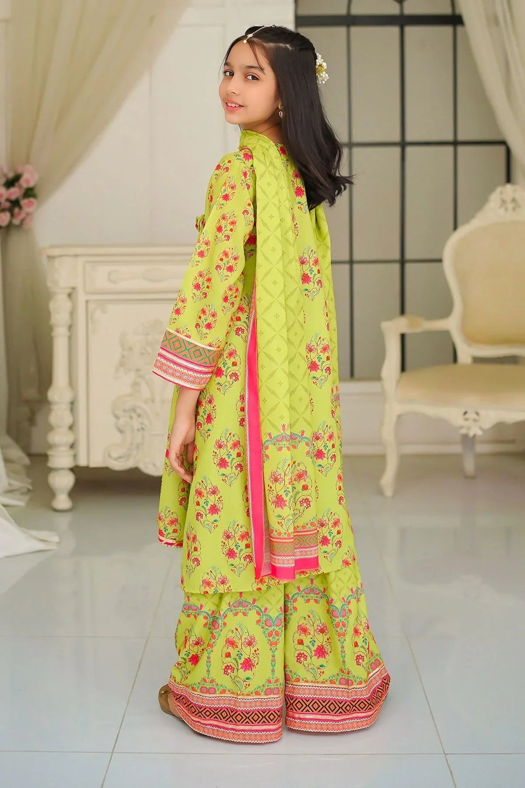 Ochre Girls Pret Printed Swiss Lawn 3 Piece Suit CORF-16 - Summer Collection