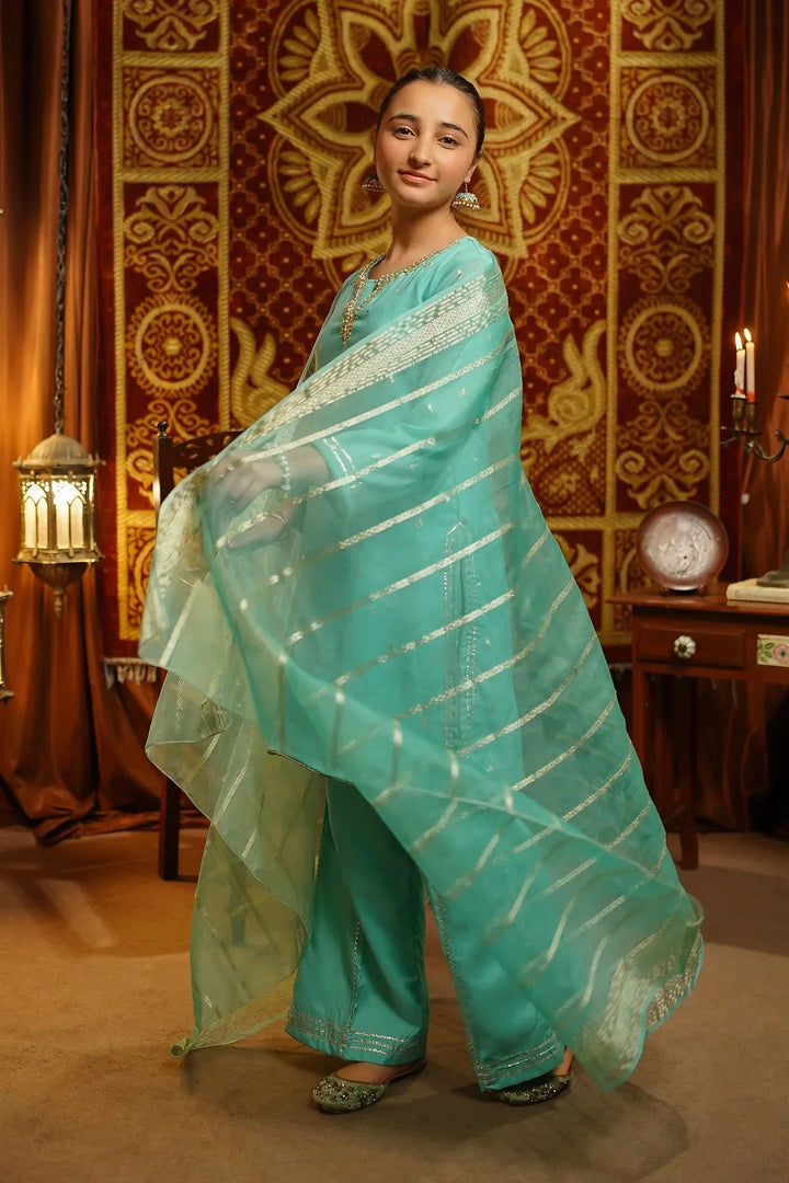 Ochre Girls Pret  Viscose Jacquard Hand Adda Work 3 Piece Suit EX-13 - Winter Collection