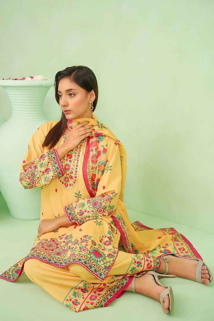 Ochre Women RTW Lawn 3 Piece Suit Mustard Yellow Poly Lawn Digital Printed 3 Pc Suit - Festive Collection