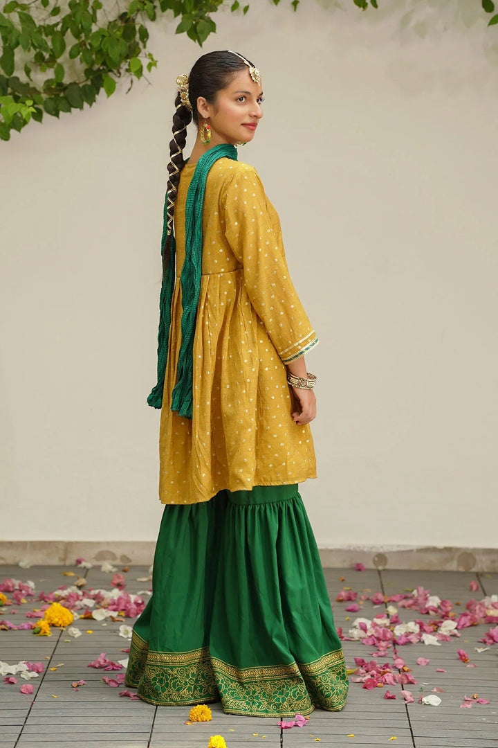 Ochre RTW Embroidered Girls 3 Piece Slub Manar Hand Adda Work MHD-08 - Summer Collection