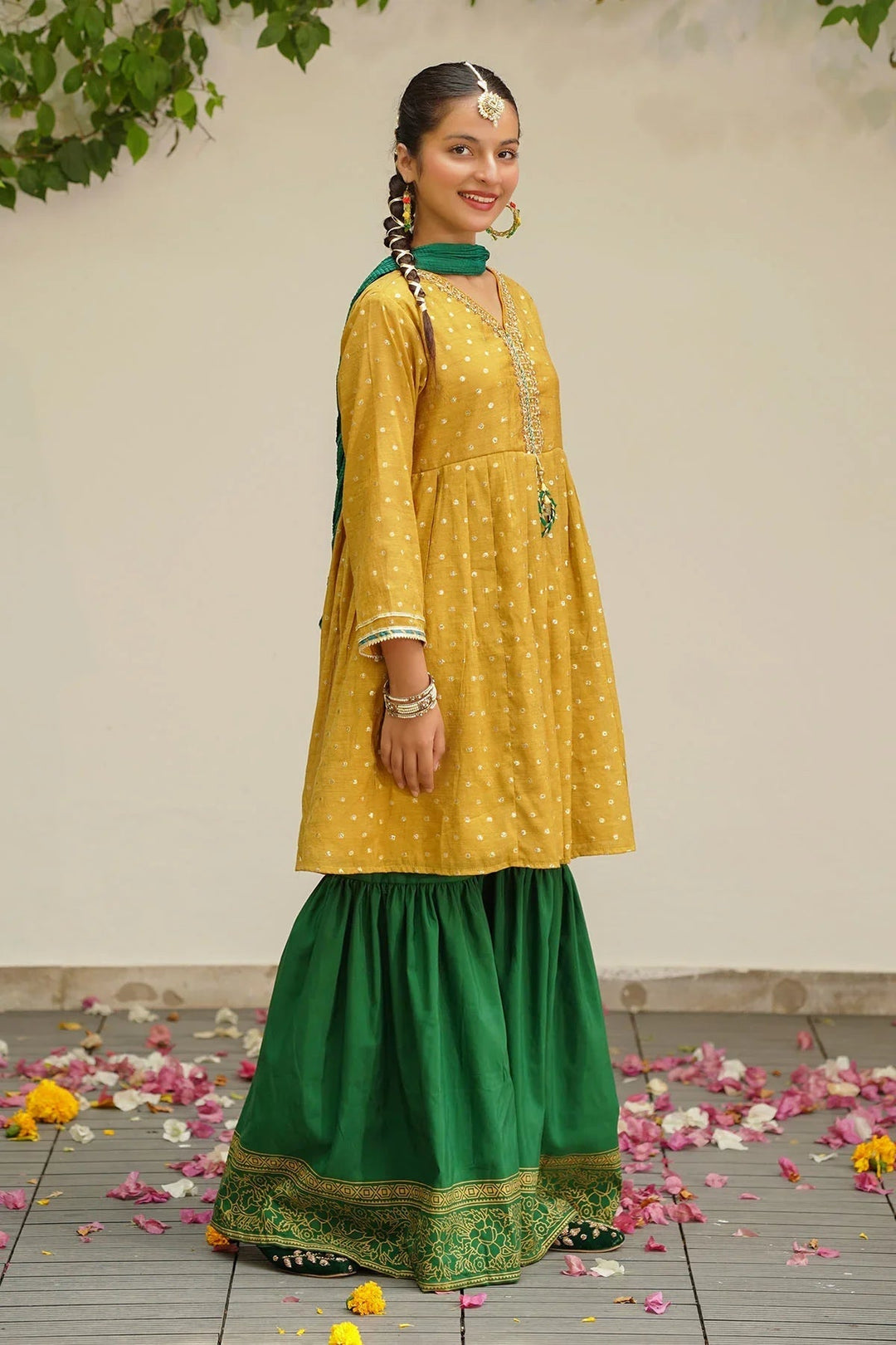 Ochre RTW Embroidered Girls 3 Piece Slub Manar Hand Adda Work MHD-08 - Summer Collection