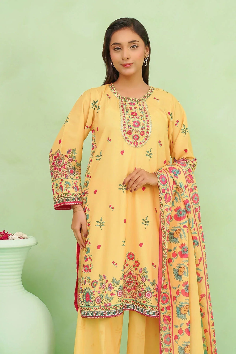 Ochre Women RTW Lawn 3 Piece Suit Mustard Yellow Poly Lawn Digital Printed 3 Pc Suit - Festive Collection