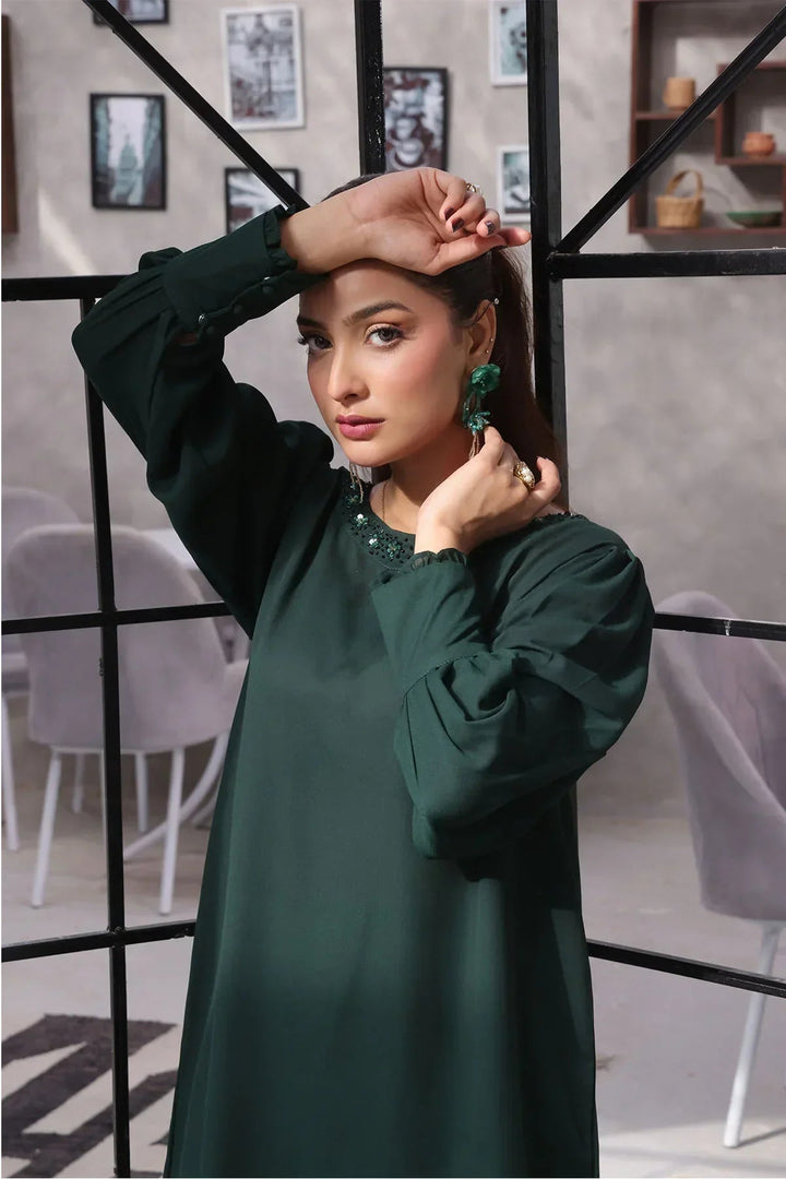 Ochre Women RTW Georgette 2 Piece Suit Emerald Green Georgette Hand Adda Work - Festive Collection