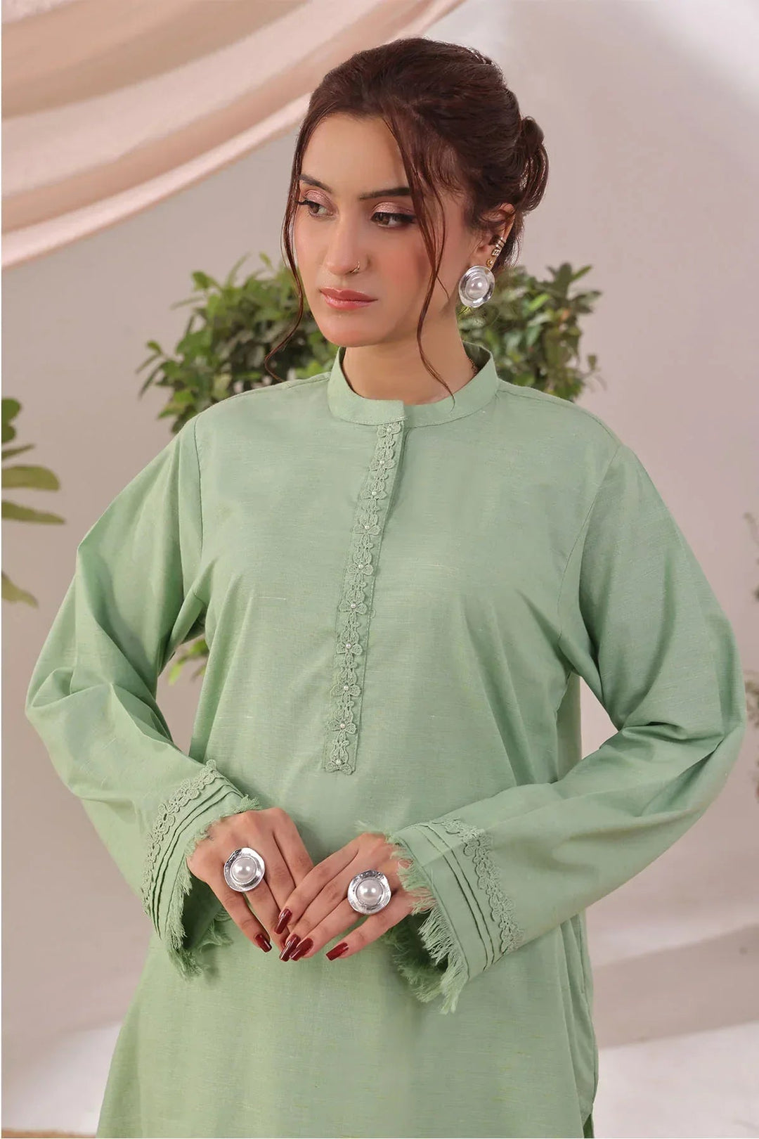 Ochre Women RTW Lawn 2 Piece Suit Green Slub Lawn - Festive Collection