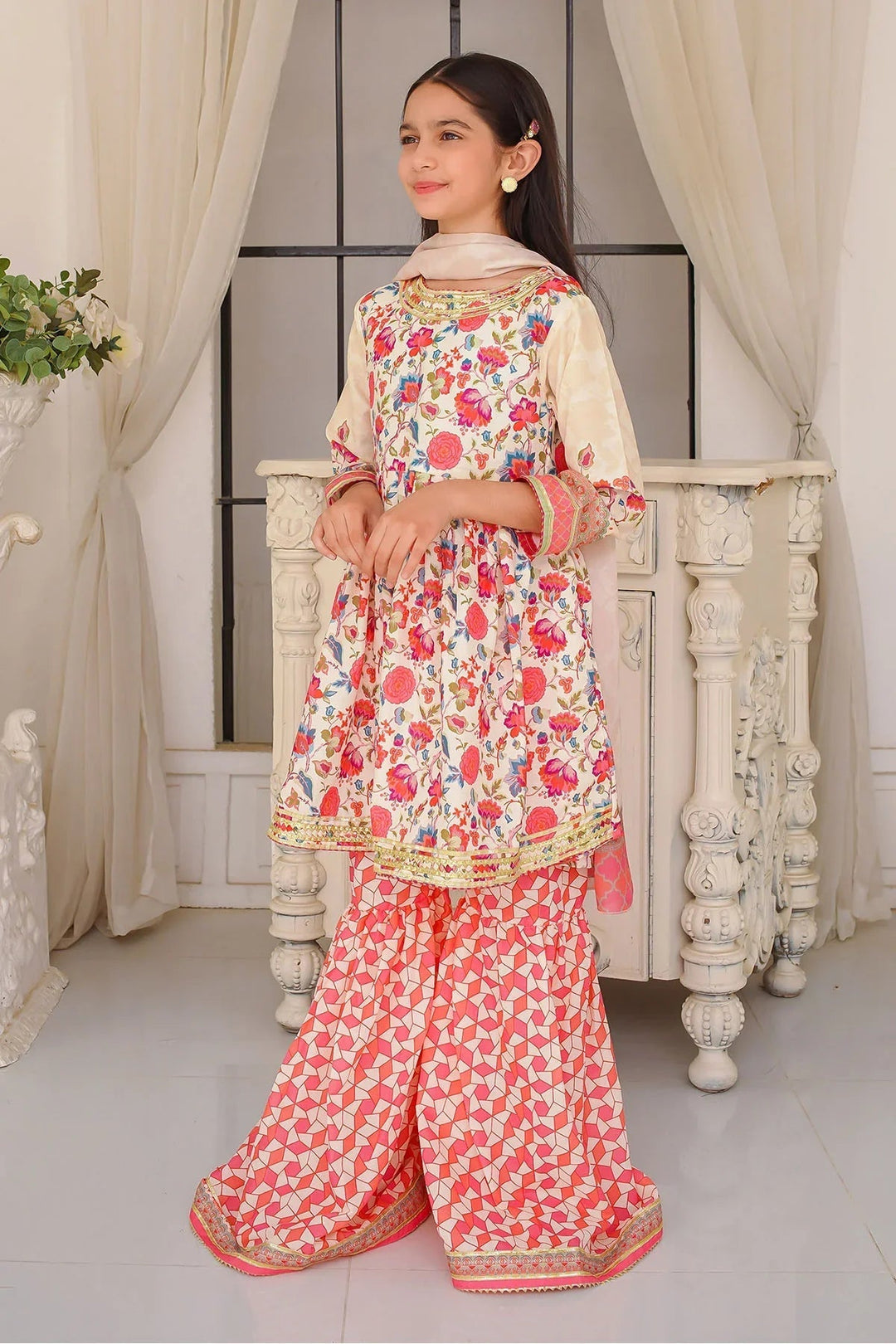 Ochre Girls Pret Printed Swiss Lawn 3 Piece Suit CORF-04 - Summer Collection