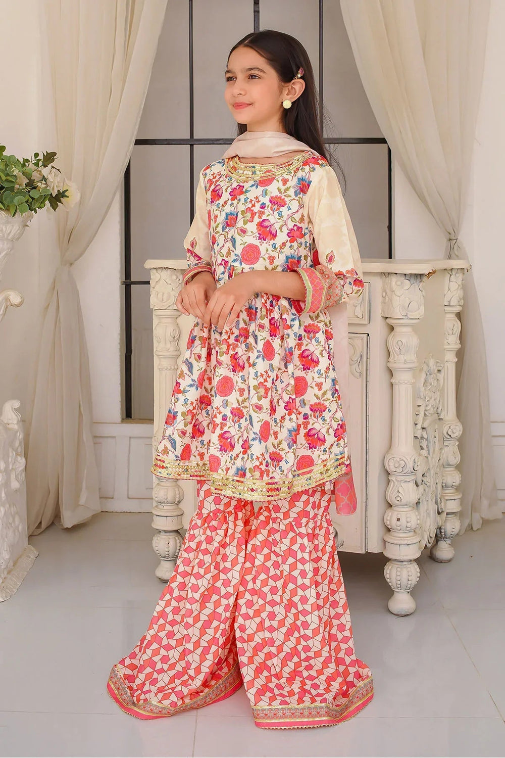 Ochre Girls Pret Printed Swiss Lawn 3 Piece Suit CORF-04 - Summer Collection