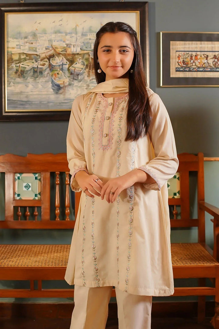 Ochre Girls Pret Embroidered Cotton 3 Piece Suit EMCF-04 - Summer Collection