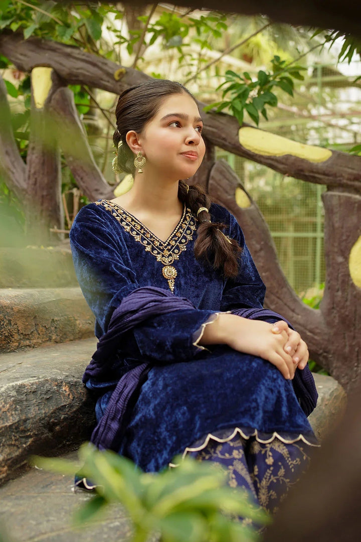 Ochre RTW Embroidered Girls 3 Piece Velvet Hand Adda Work OVF-40 - Winter Collection