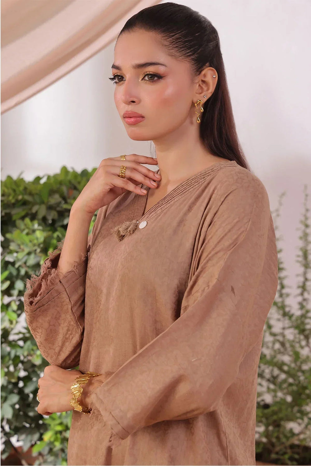 Ochre Women RTW Jacquard 2 Piece Suit Brown Cotton Jacquard - Festive Collection