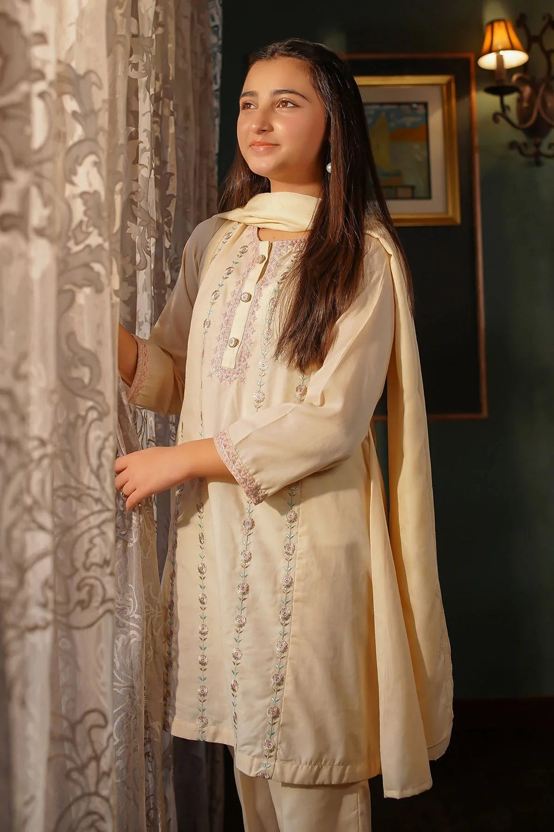 Ochre Girls Pret Embroidered Cotton 3 Piece Suit EMCF-04 - Summer Collection