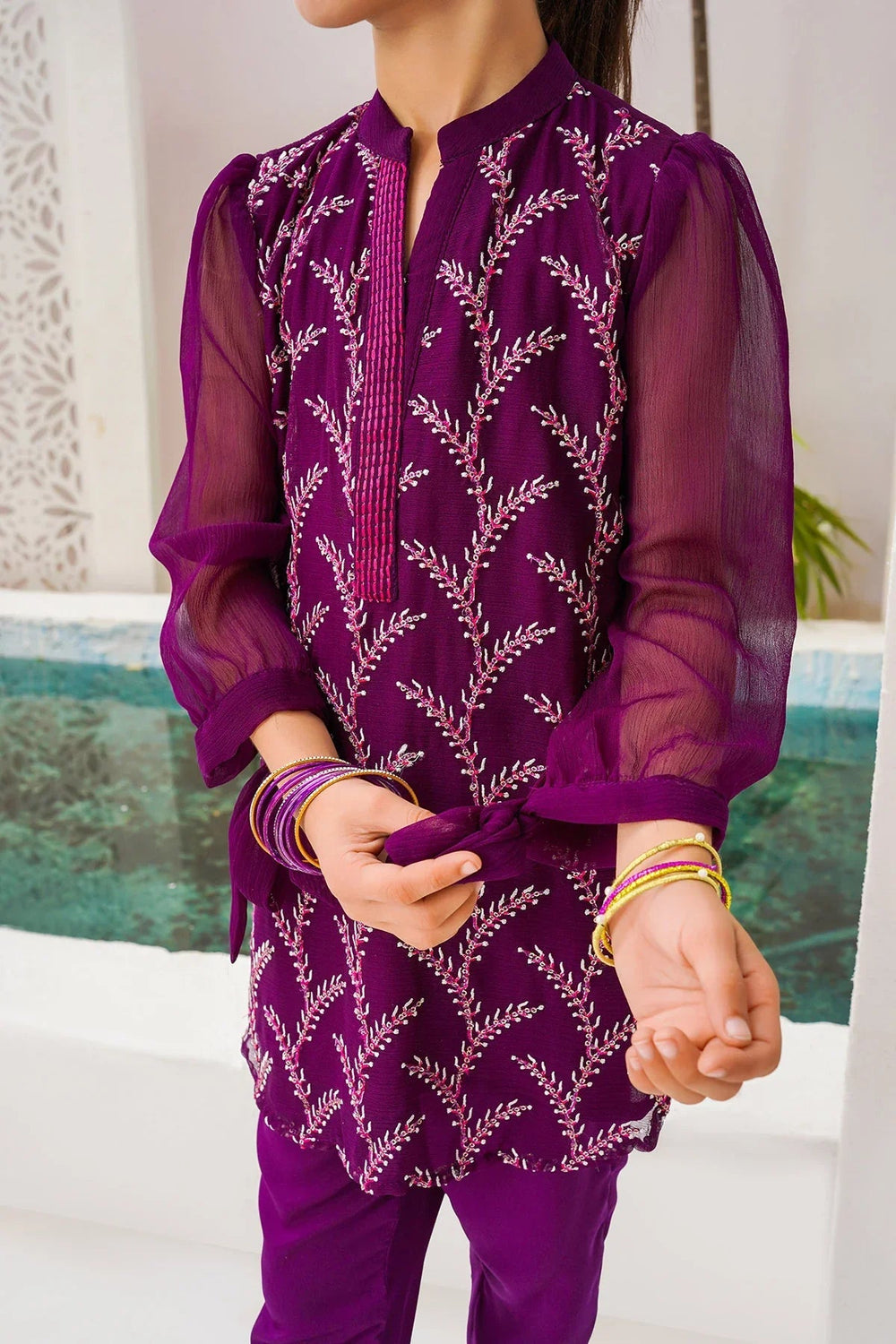 Ochre RTW Embroidered Girls 3 Piece Chiffon  OFW-EM-20 - Summer Collection