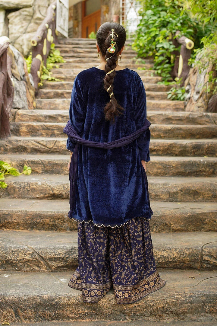 Ochre RTW Embroidered Girls 3 Piece Velvet Hand Adda Work OVF-40 - Winter Collection