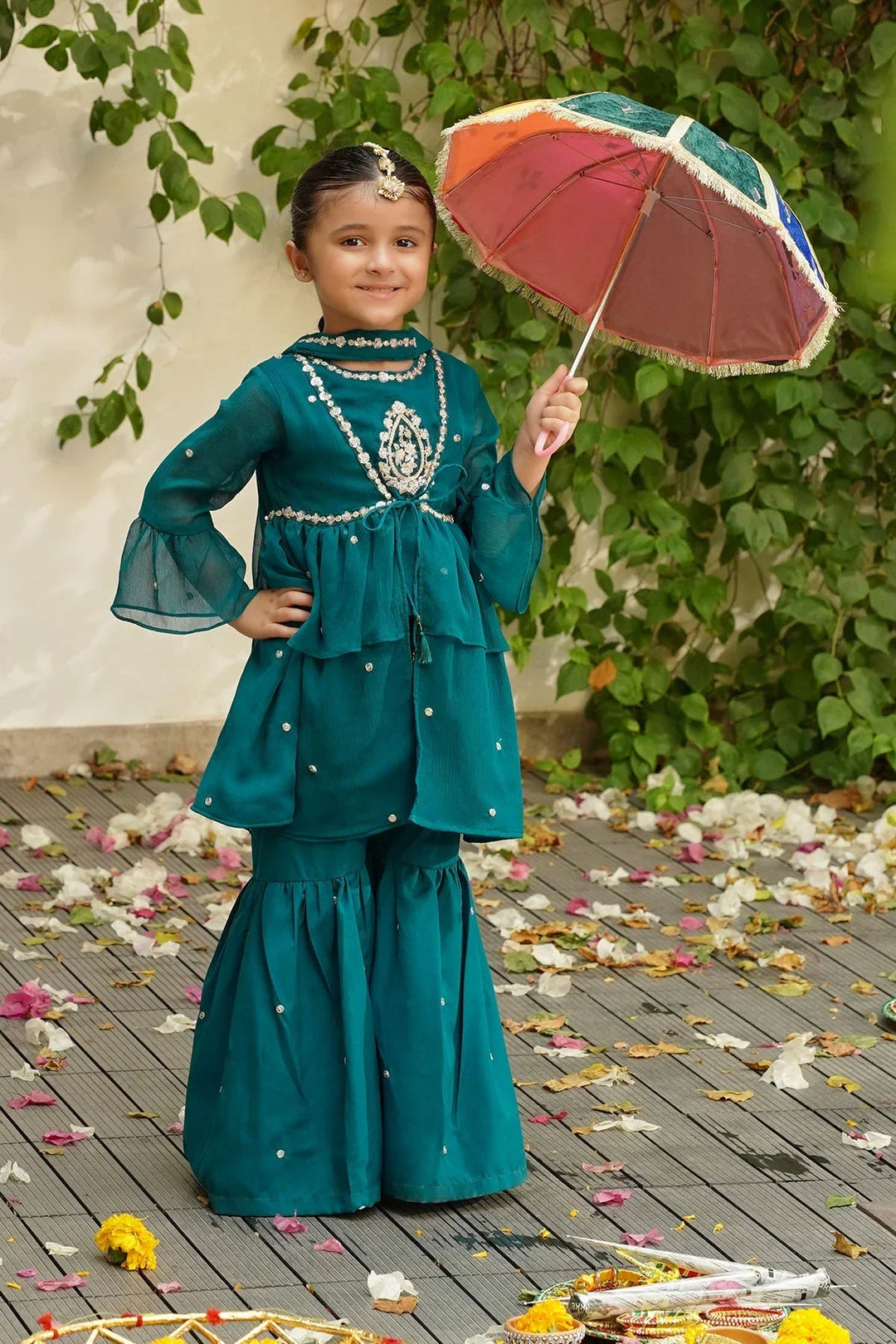 Ochre RTW Embroidered Girls 3 Piece Chiffon  INSHD-07 - Summer Collection