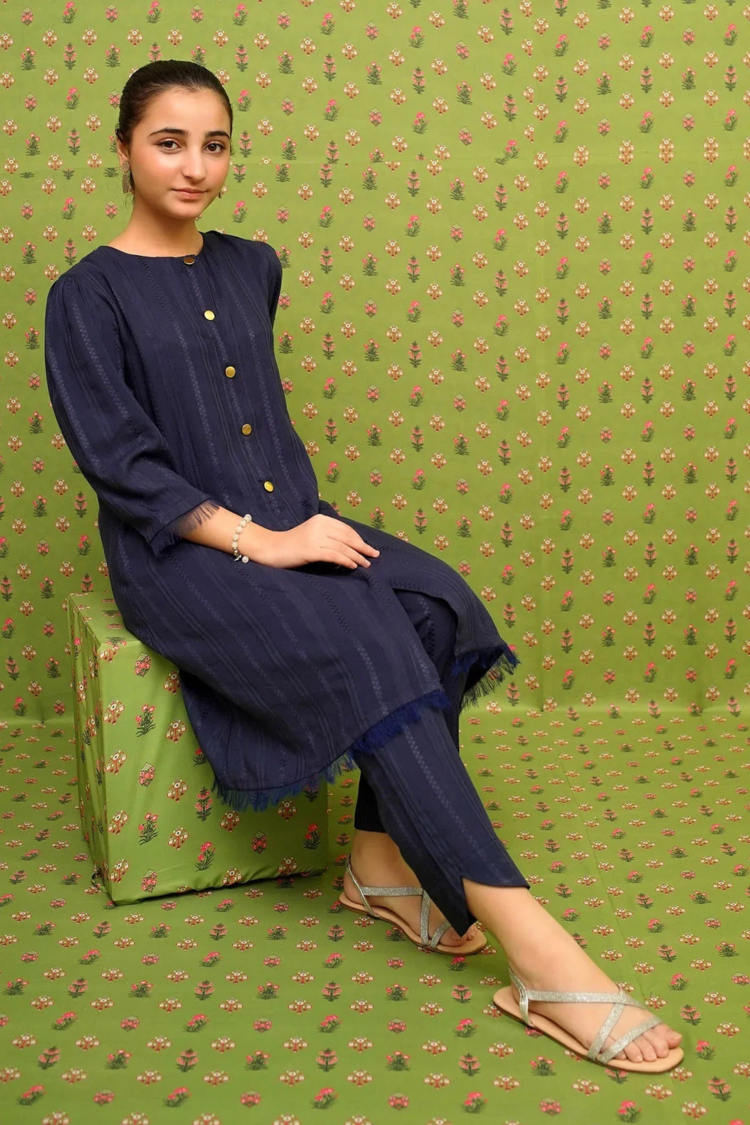 Ochre RTW Embroidered Girls 2 Piece Cotton Dobby Embellished OFW-SC-27 - Summer Collection