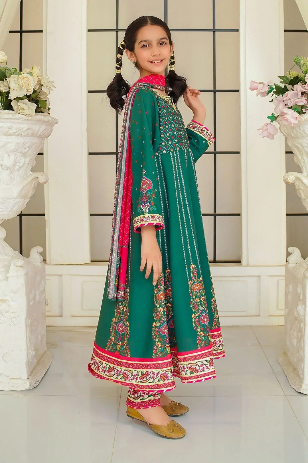 Ochre Girls Pret Printed Swiss Lawn 3 Piece Suit CORF-01 - Summer Collection