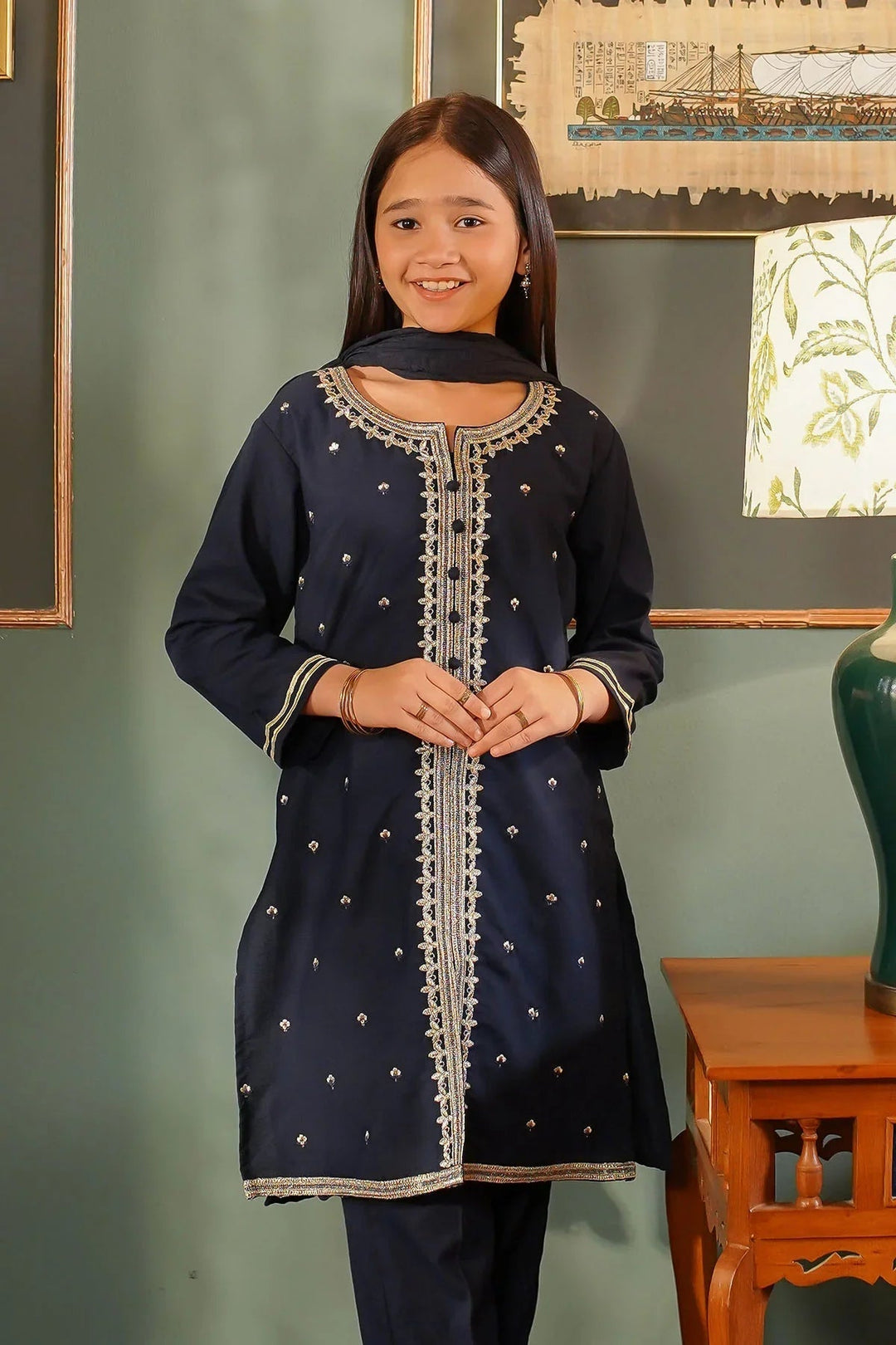 Ochre Girls Pret Embroidered Cotton 3 Piece Suit EMCF-03 - Summer Collection