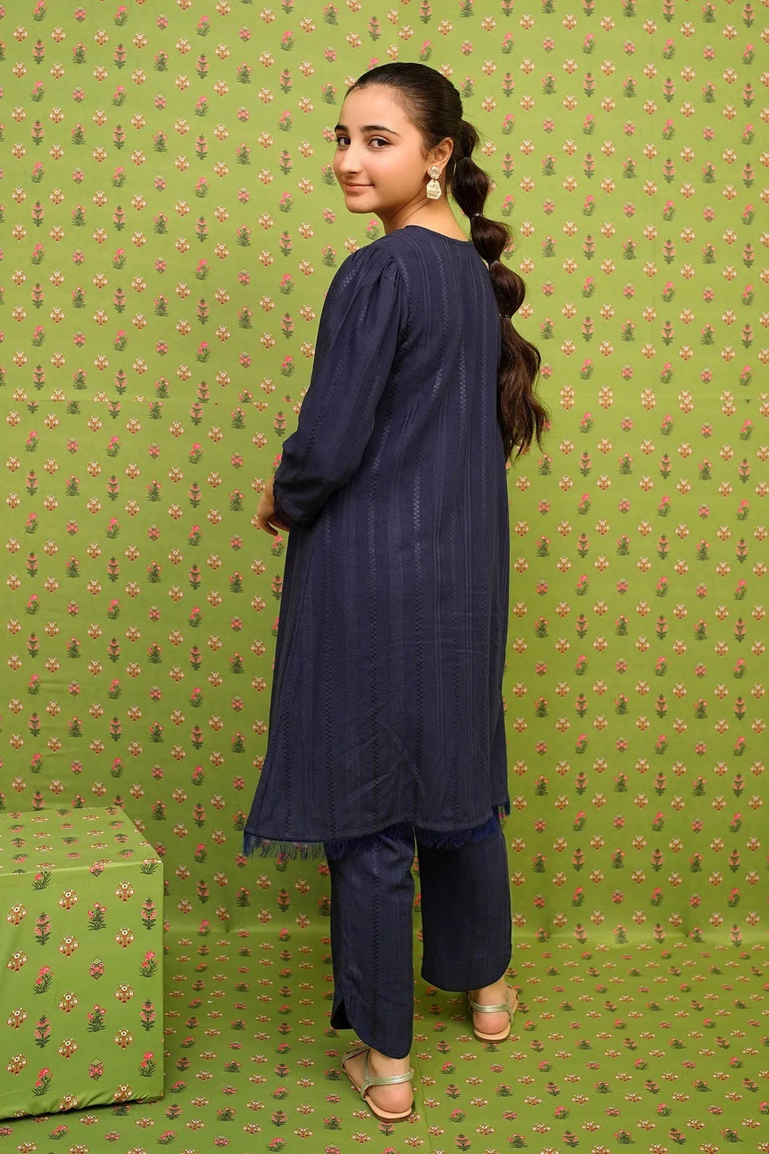 Ochre RTW Embroidered Girls 2 Piece Cotton Dobby Embellished OFW-SC-27 - Summer Collection