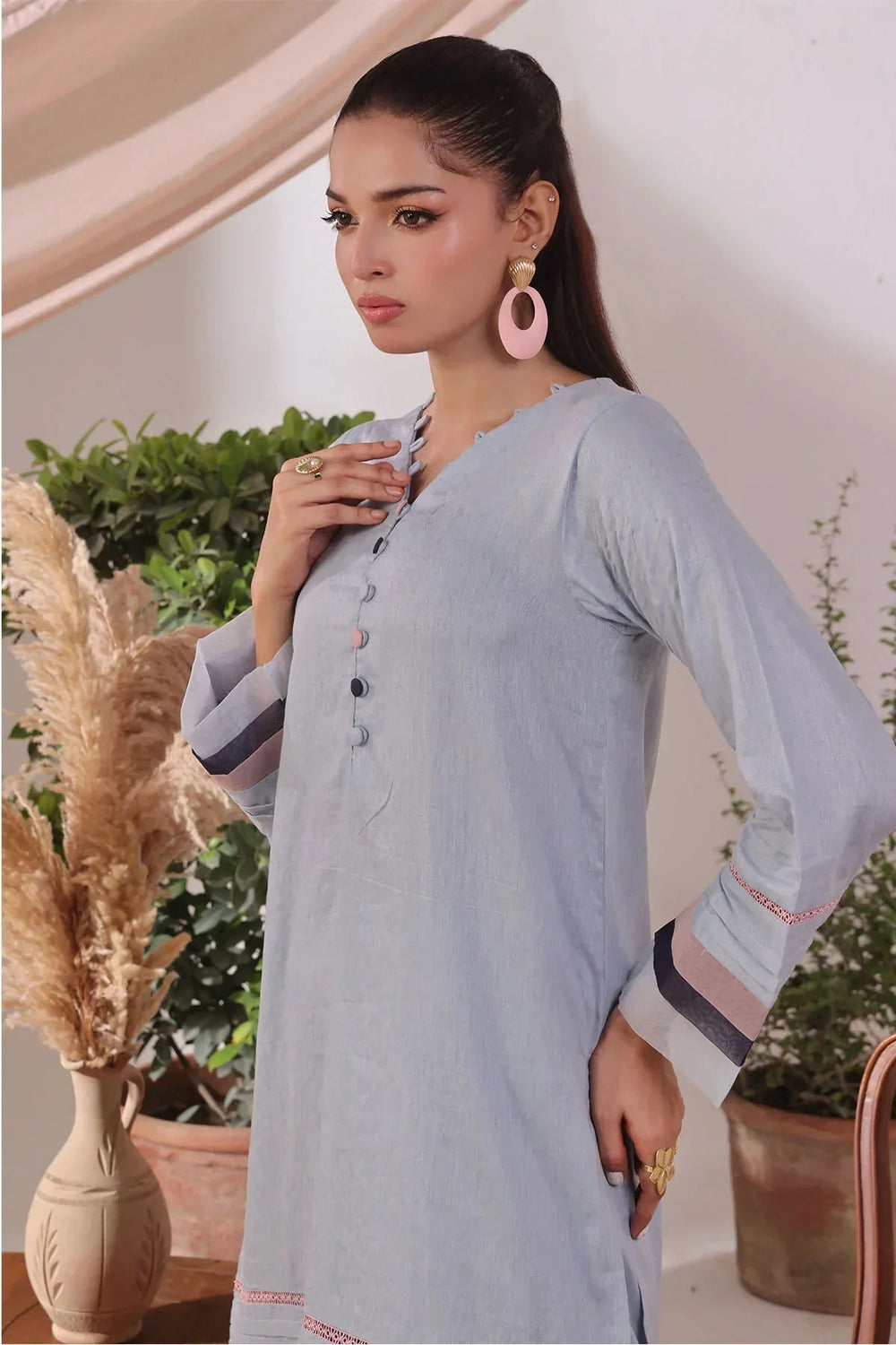 Ochre Women RTW Jacquard 2 Piece Suit Blue Cotton Jacquard - Festive Collection