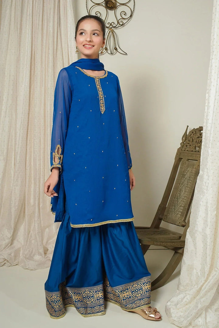 Ochre RTW Embroidered Girls 3 Piece Chiffon Hand Adda Work EX-08 - Summer Collection