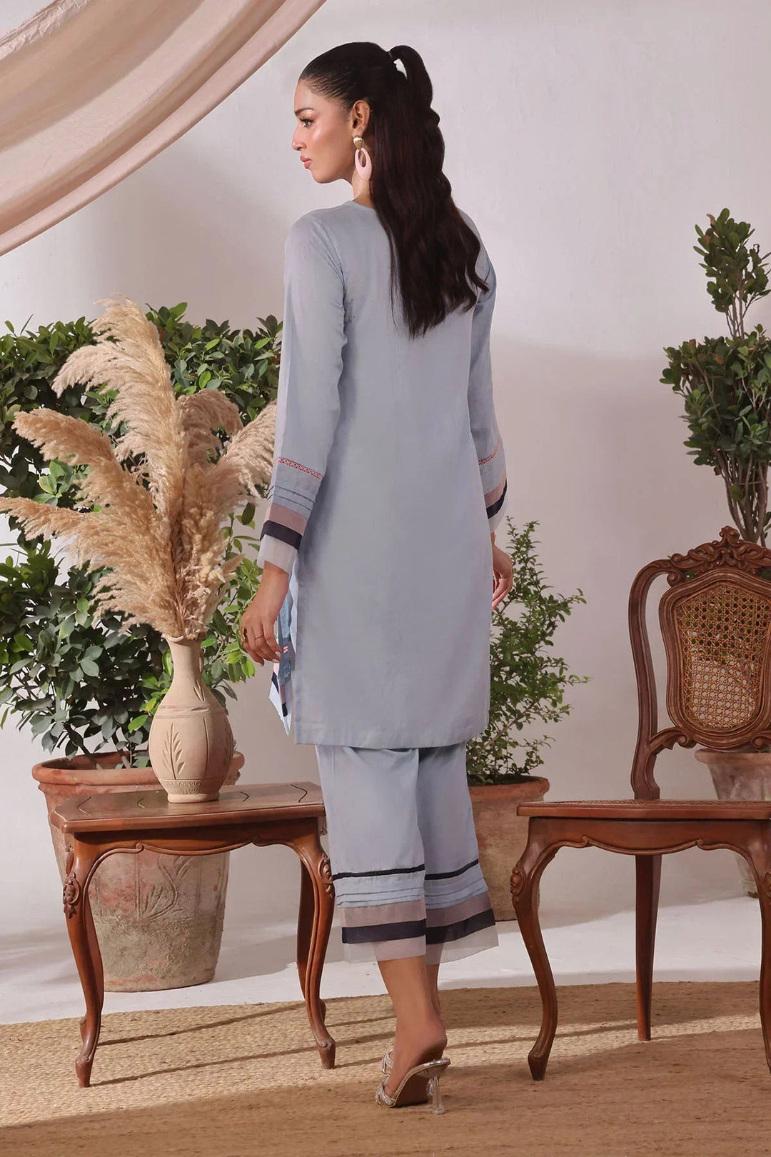 Ochre Women RTW Jacquard 2 Piece Suit Blue Cotton Jacquard - Festive Collection