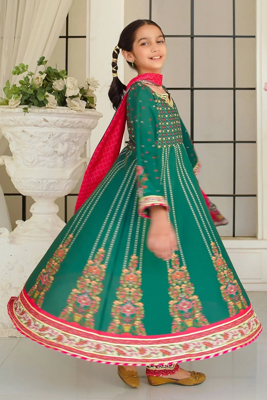 Ochre Girls Pret Printed Swiss Lawn 3 Piece Suit CORF-01 - Summer Collection